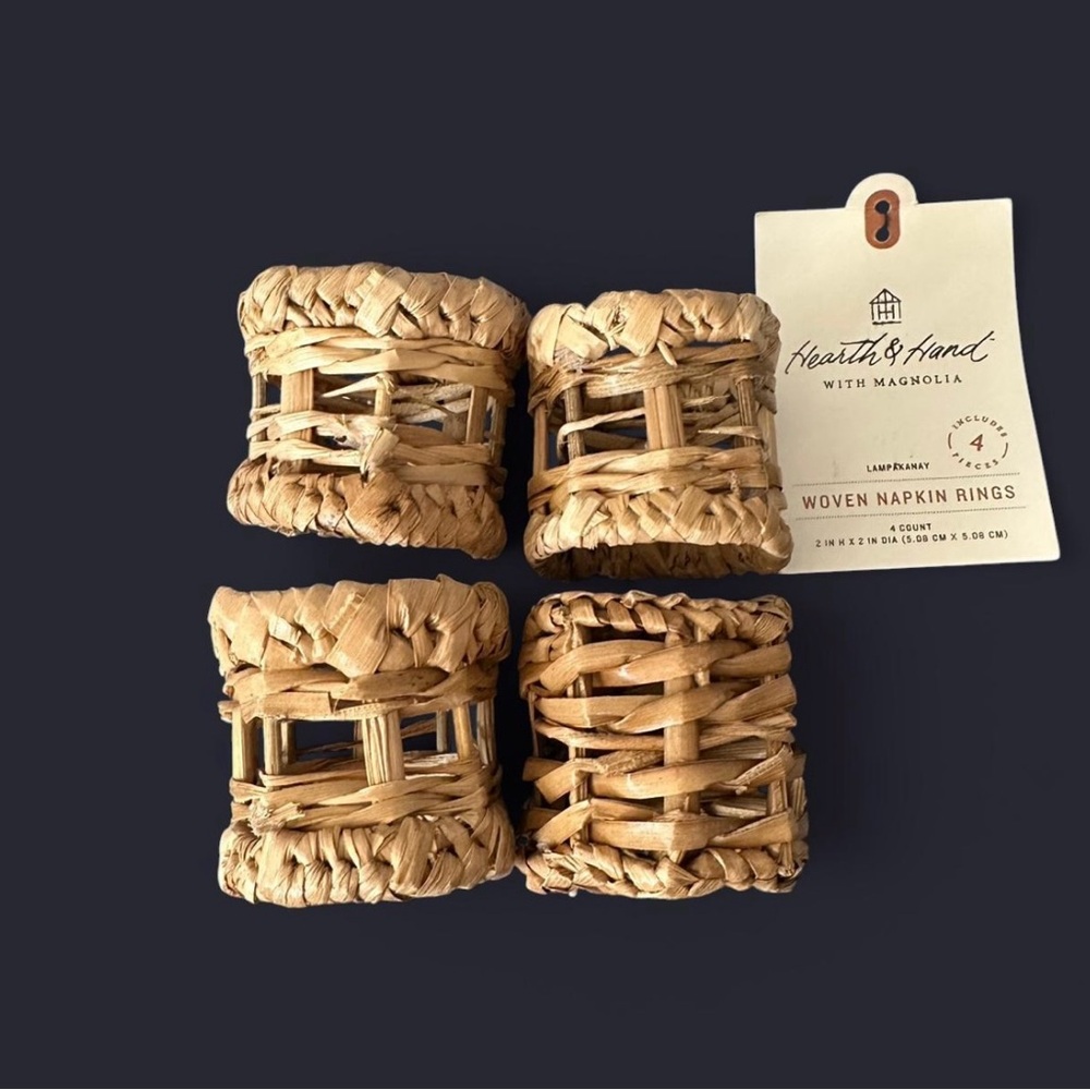 Hearth & Hand Natural Four Woven Napkin Rings NWT
